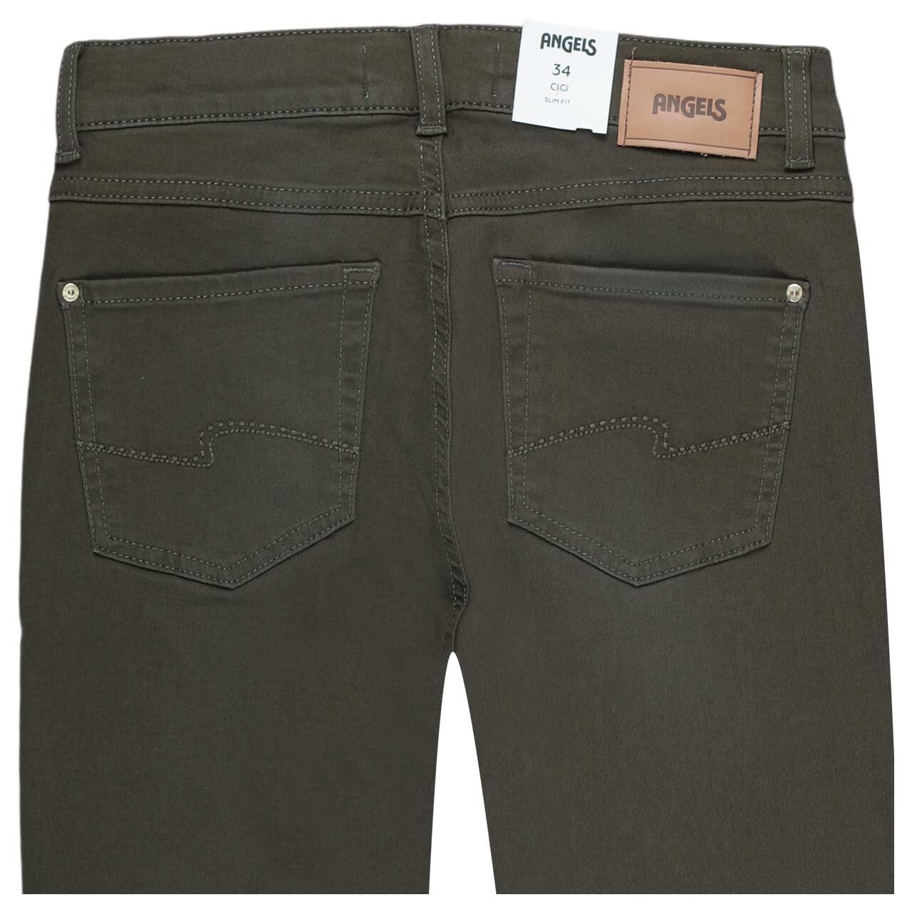 Stretch Damenjeans Cici von Angels in Olivgrün, detaillierte Rückansicht