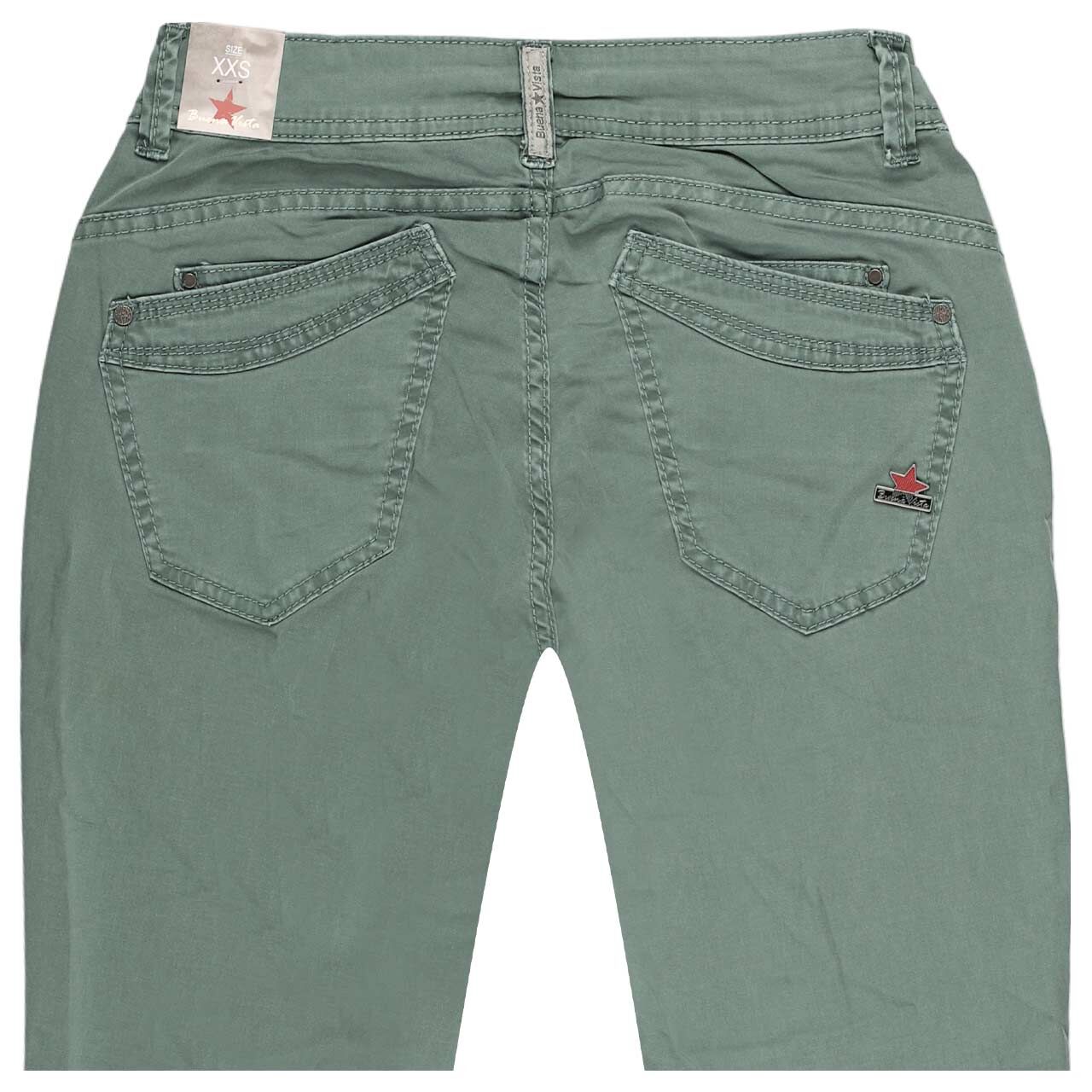 Damen Ankle Baumwollhose Malibu Cropped Stretch Twill von Buena Vista in Blattgrün, Rückansicht