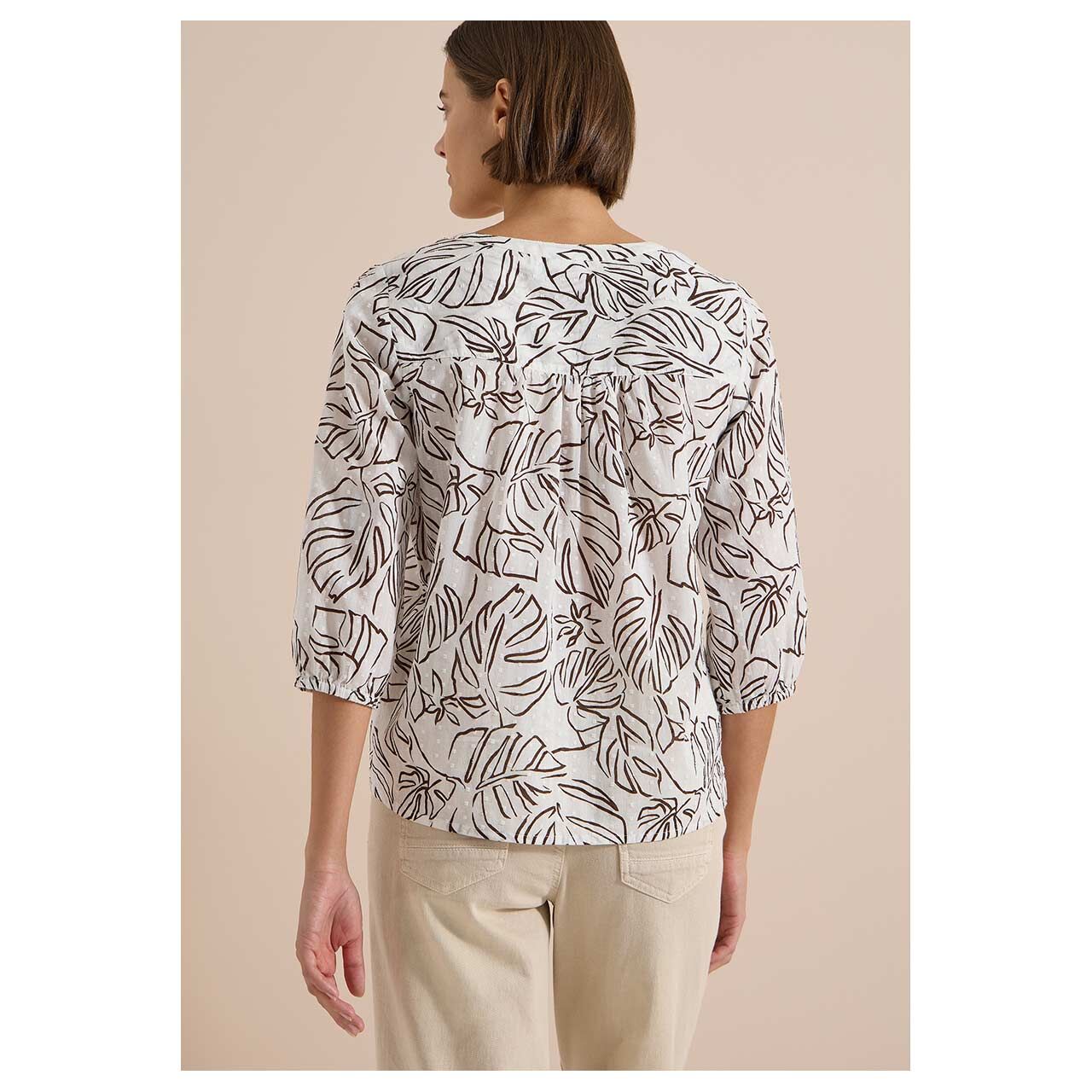 Damen 3/4 Arm Bluse Print Tunic von Cecil in Cremeweiß mit Print, Rückansicht am Model
