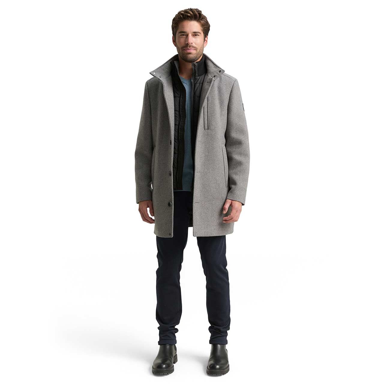 Herren Mantel Wool Coat 2 in 1 von Tom Tailor in Grau, Ganzkörperansicht