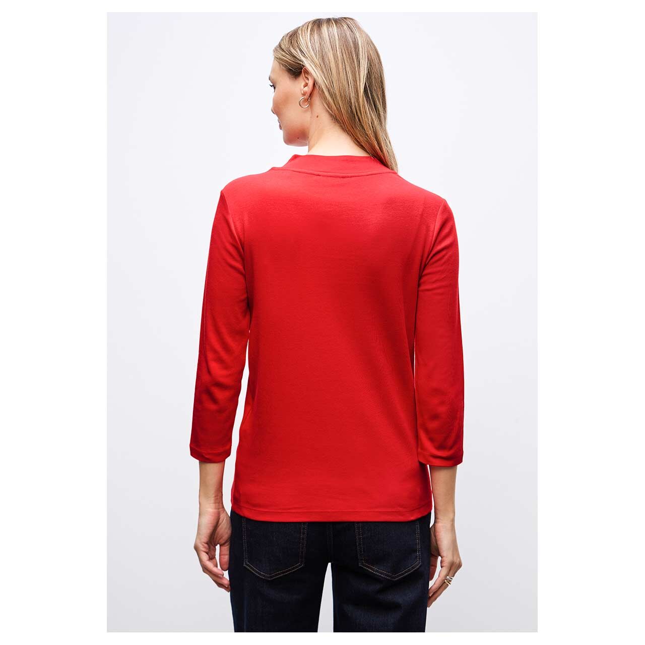Damen 3/4 Arm Shirt Basic Turtle Neck von Street One in Rot, Rückansicht am Model