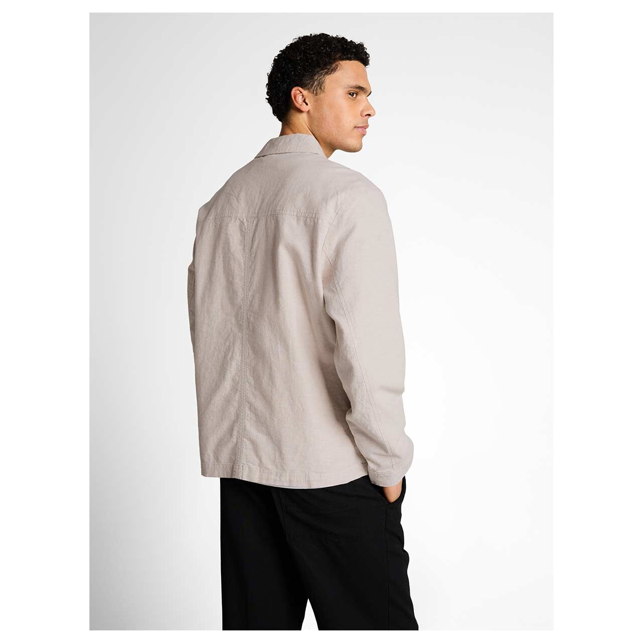 Tom Tailor Herren Jacke Cotton Linen Jacket in Beige meliert, Rückansicht am Model