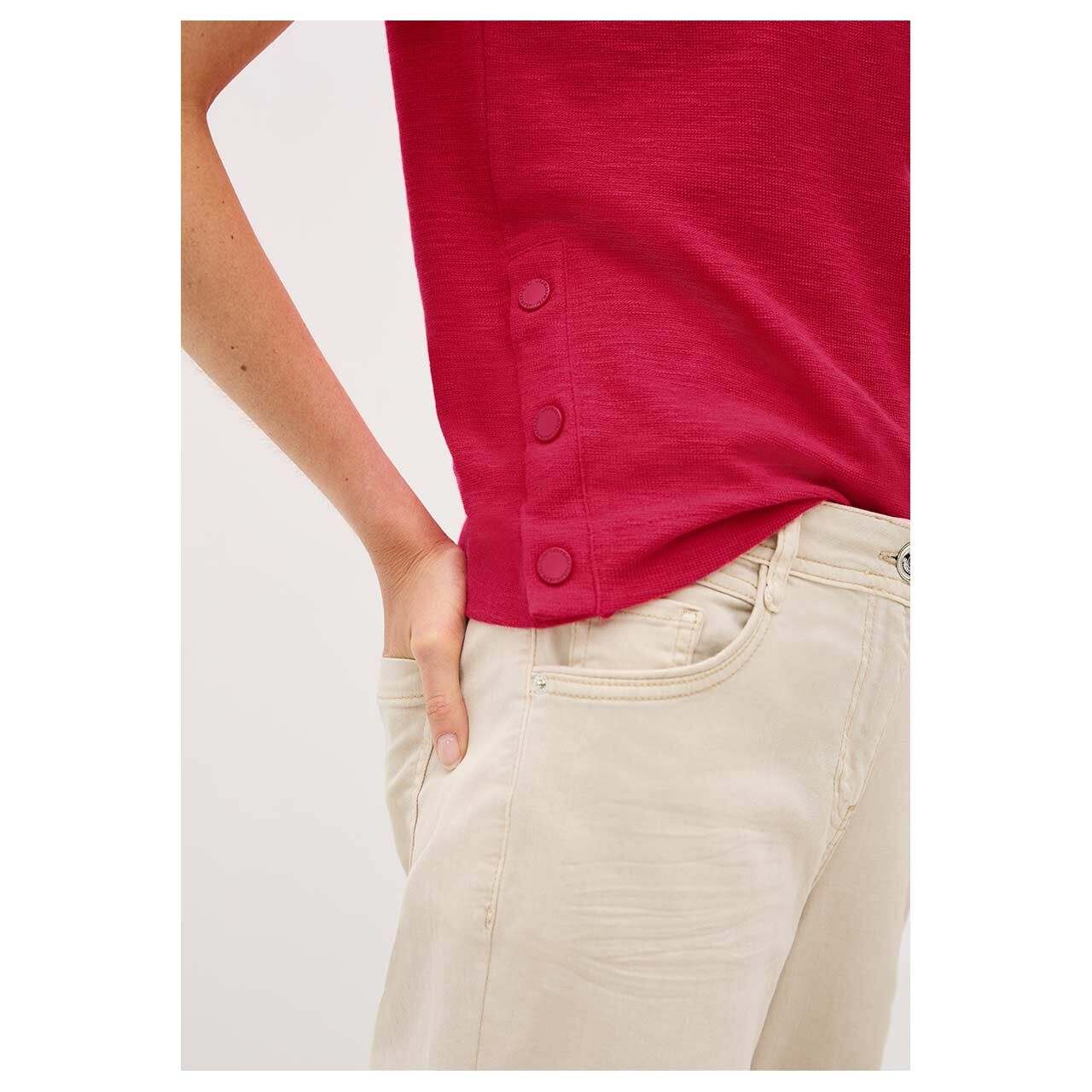 Damen T-Shirt Bouclé Slub Button von Cecil in Rot mit der Farbnummer 16759, detaillierte Seitenansicht