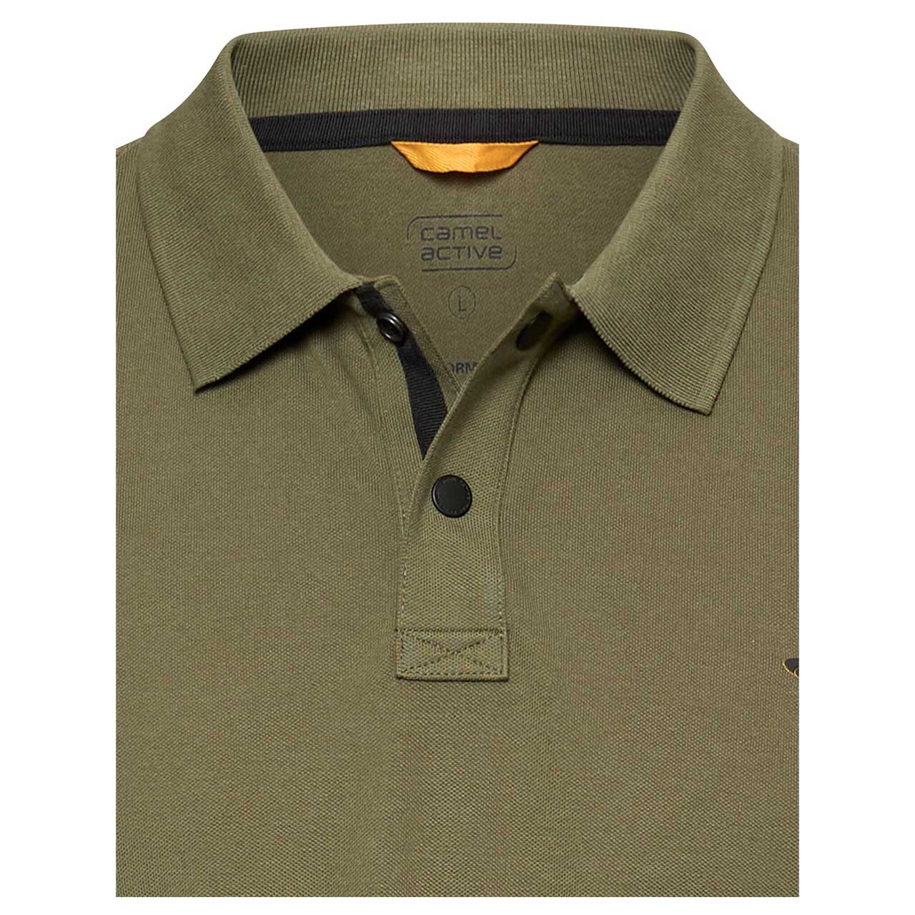 Herren Poloshirt von Camel active in Olivgrün, detaillierte Vorderansicht Kragen