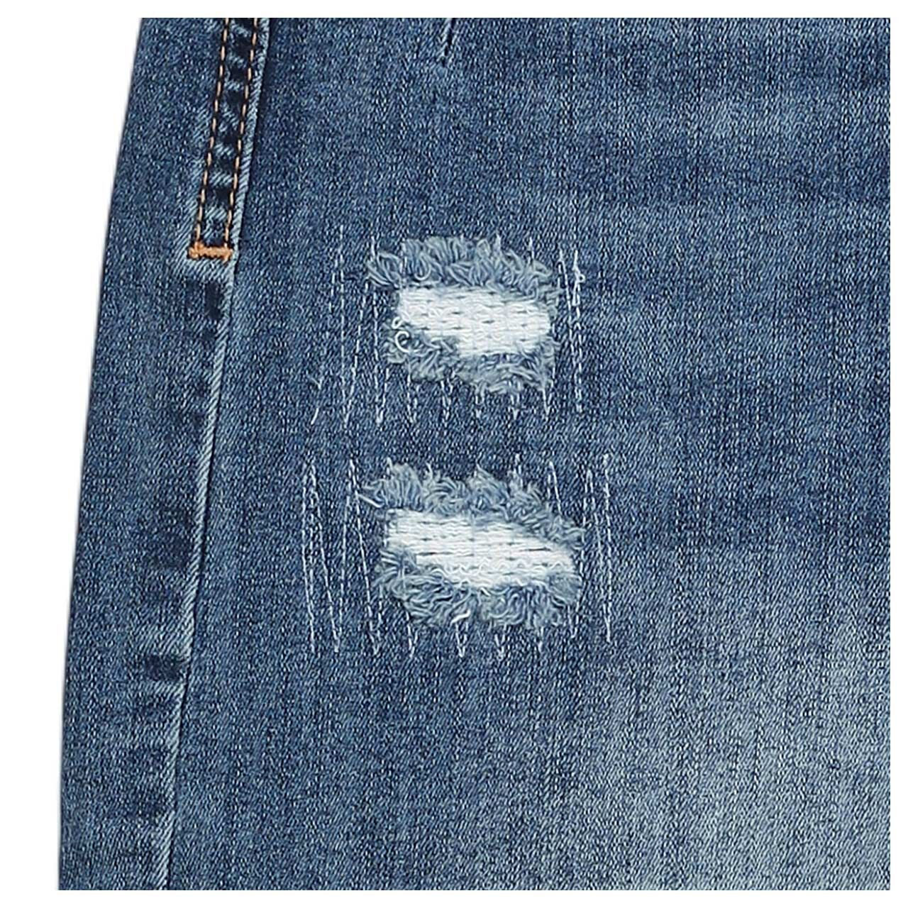 Damenjeans Malibu 7/8 Relaxed Stretch Denim von Buena Vista in Blau angewaschen mit Destroyed-Effekten, Detailansicht Destroyed-Effekt