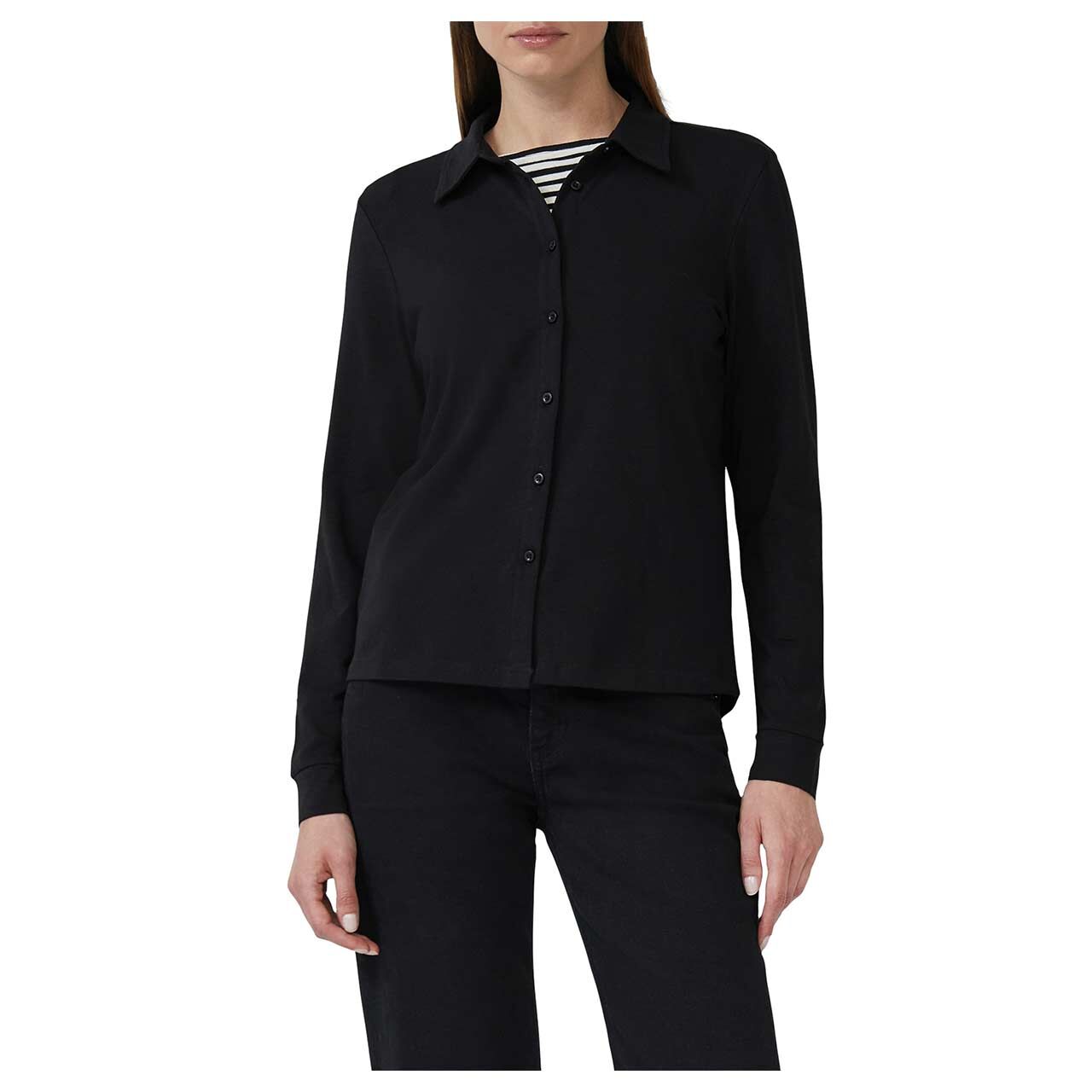 Damen Langarm Bluse von s.Oliver in Schwarz, detaillierte Vorderansicht am Model