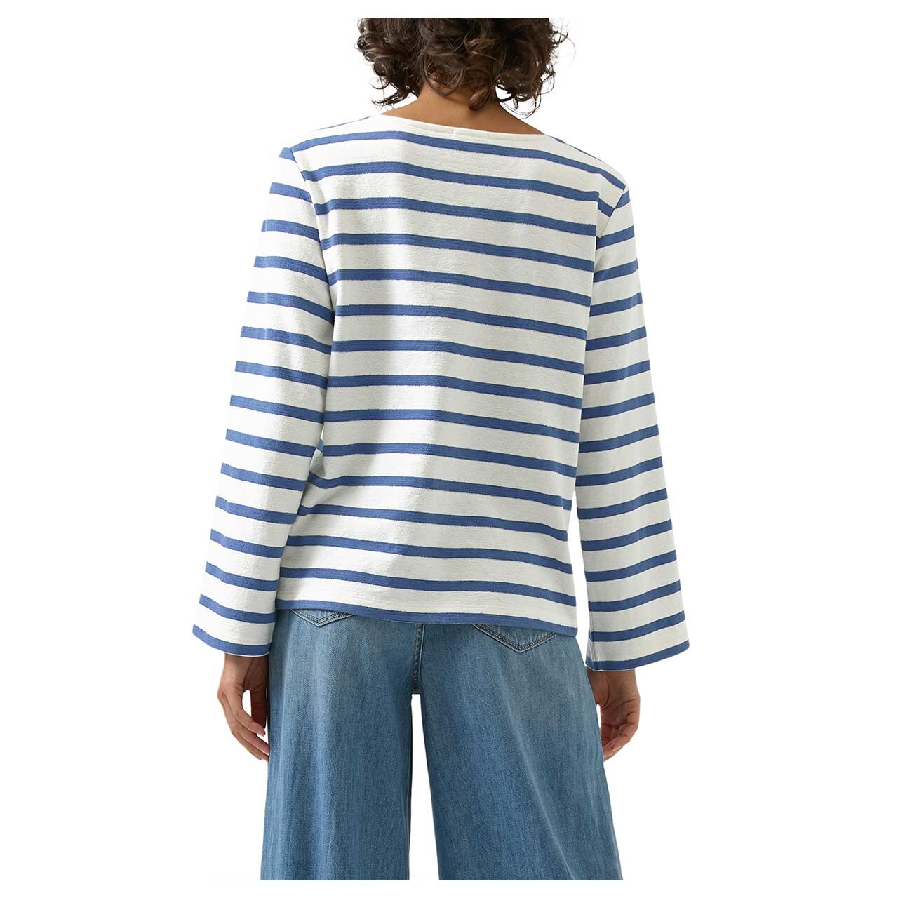 s.Oliver Damen Sweatshirt in Blau gestreift, Vorderansicht am Model