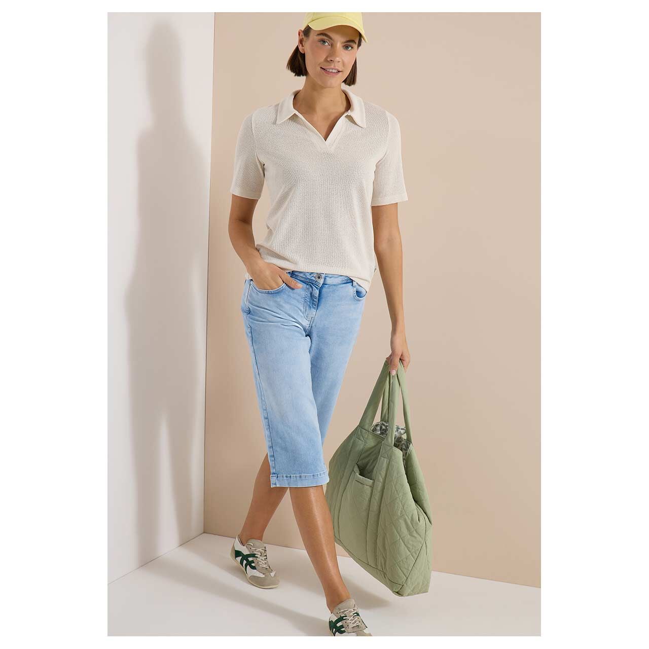 Damen 3/4 Jeans Neele von Cecil in Hellblau angewaschen, Ganzkörperansicht am Model