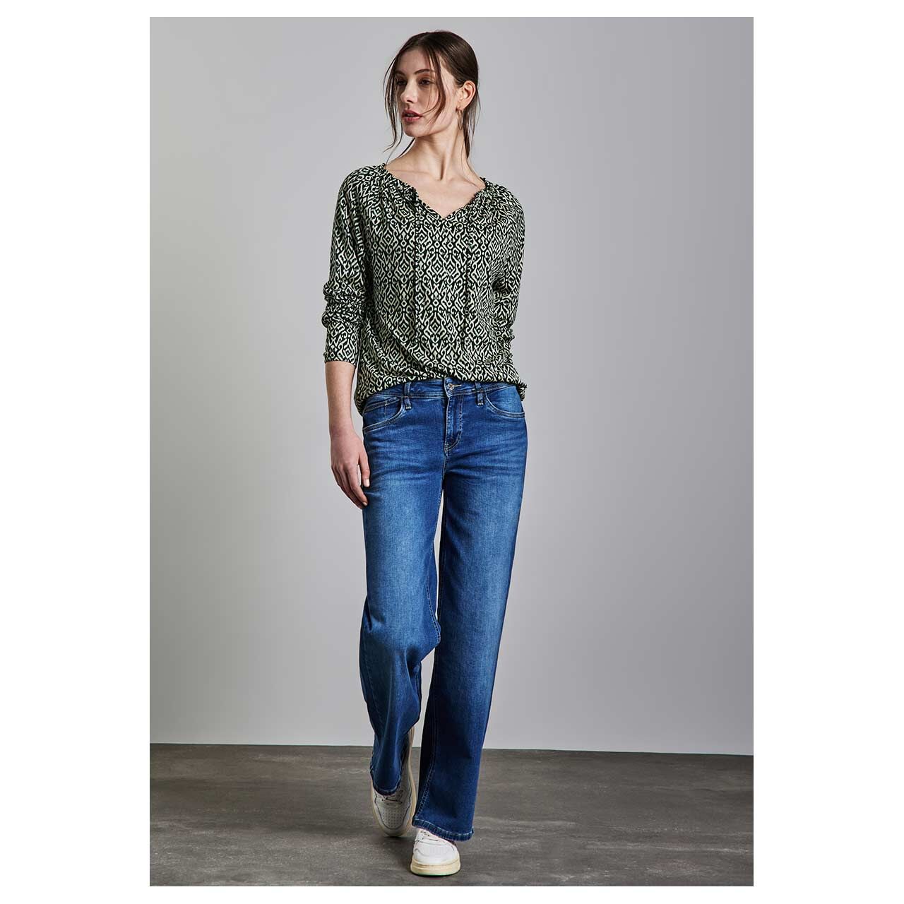 Street One Damen Langarm Shirt Printed Raglan hunter green