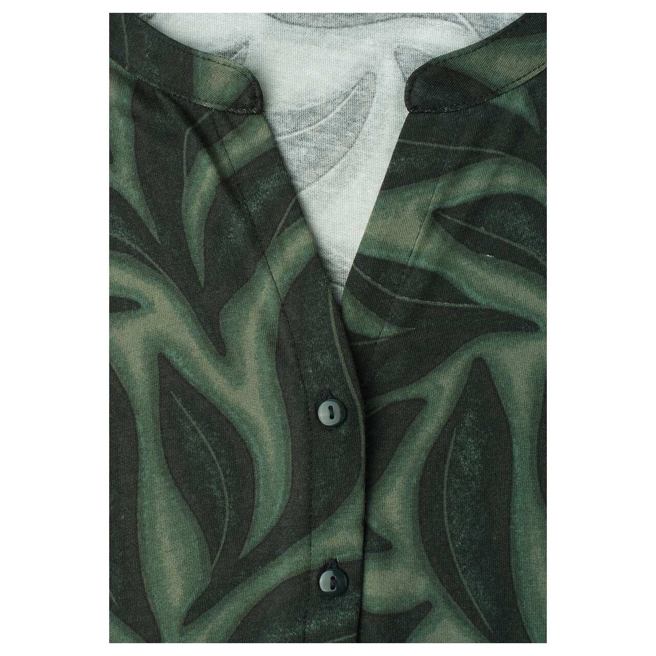 Damen T-Shirt Printed Buttons von Street One in Dunkelgrün mit Print, Detailansicht Ausschnitt