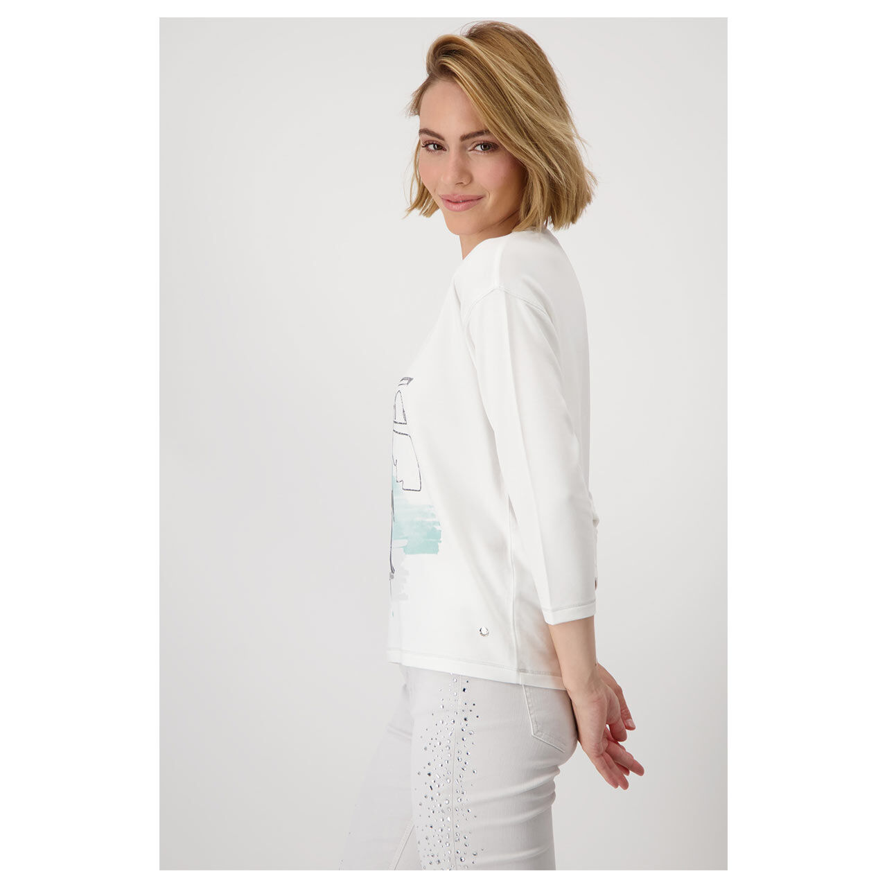 Monari Damen 3/4 Arm Shirt off white with glitter