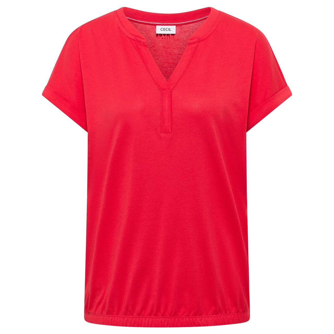 Cecil Damen T-Shirt Solid Rib Collar Tunic glazed apple red