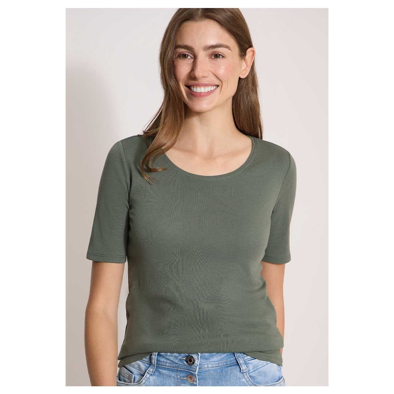 Damen T-Shirt Lena von Cecil in Olivgrün, Vorderansicht am Model
