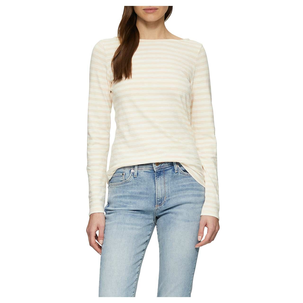 s.Oliver Damen Langarm Shirt light beige white striped