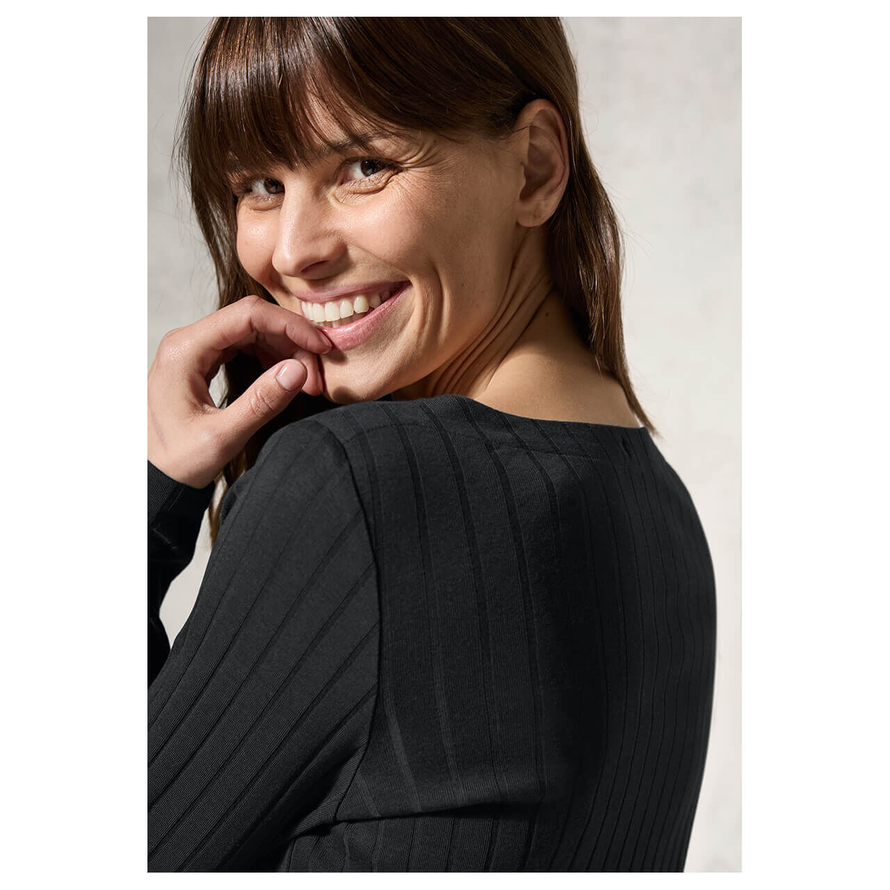 Cecil Damen Langarm Shirt Solid Rib Basic black