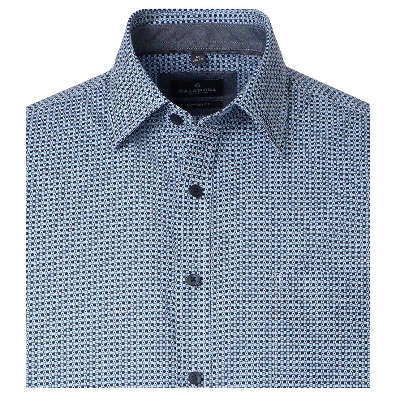 Herren Langarm Hemd von Casa Moda in Blau mit Print, Detailansicht vorne