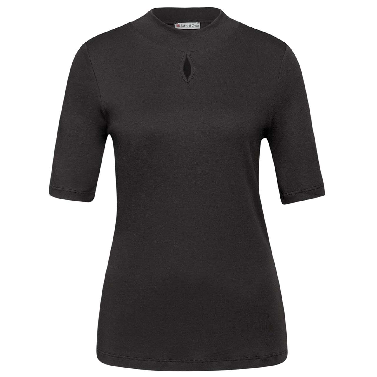 Street One Damen T-Shirt Turtle Neck Slit Detail darkest brown Street One Damen T-Shirt Turtle Neck Slit Detail darkest brown