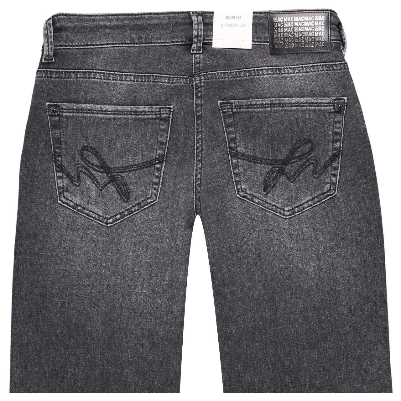 Damenjeans Carrie von MAC in Grau verwaschen mit Strass, detaillierte Rückansicht