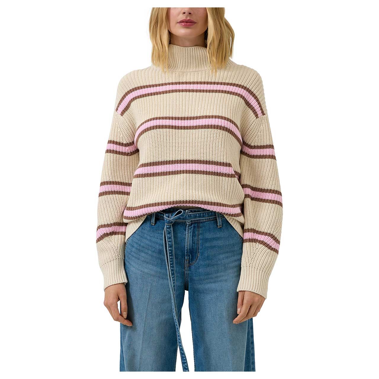 s.Oliver Damen Pullover in Cremeweiß gestreift, Vorderansicht am Model