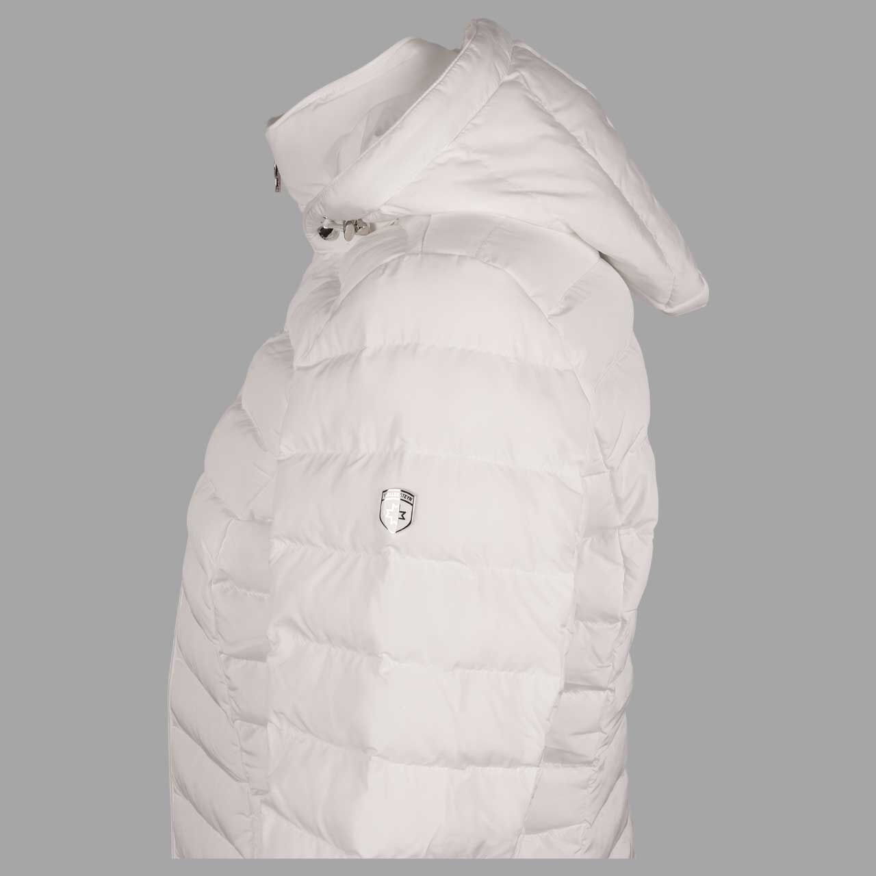 Damen Jacke Italy Hood von Wellensteyn in Perlmuttweiß, detaillierte Schulteransicht von der Seite