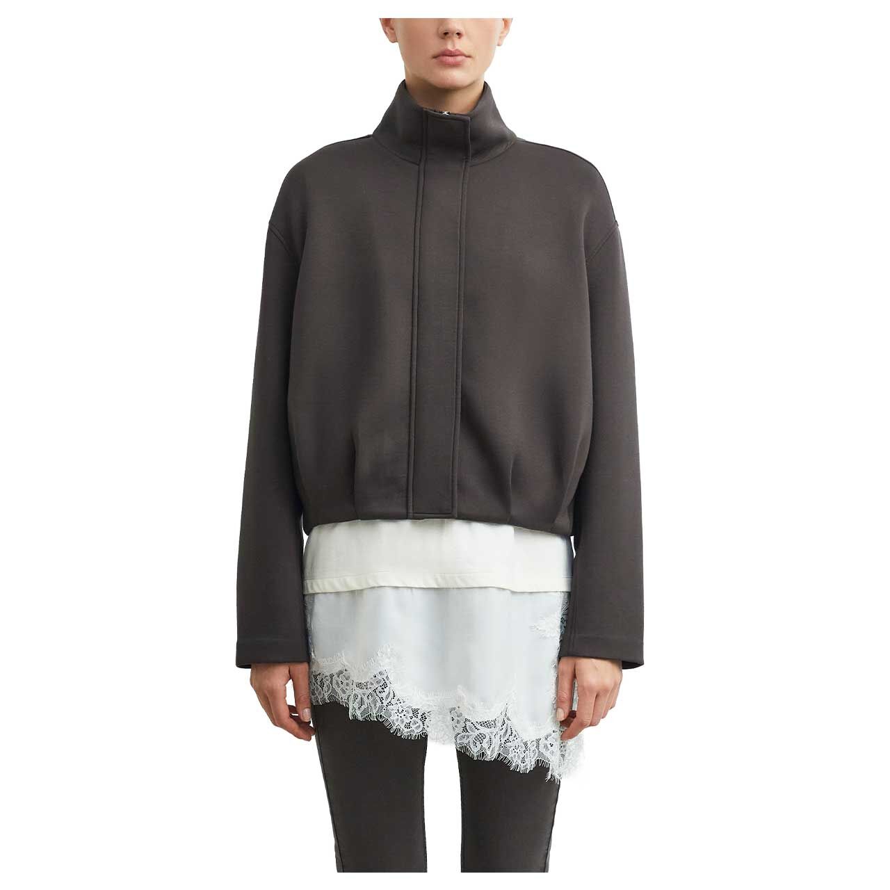 Damen Sweatjacke von Comma in Dunkelbraun, Vorderansicht am Model