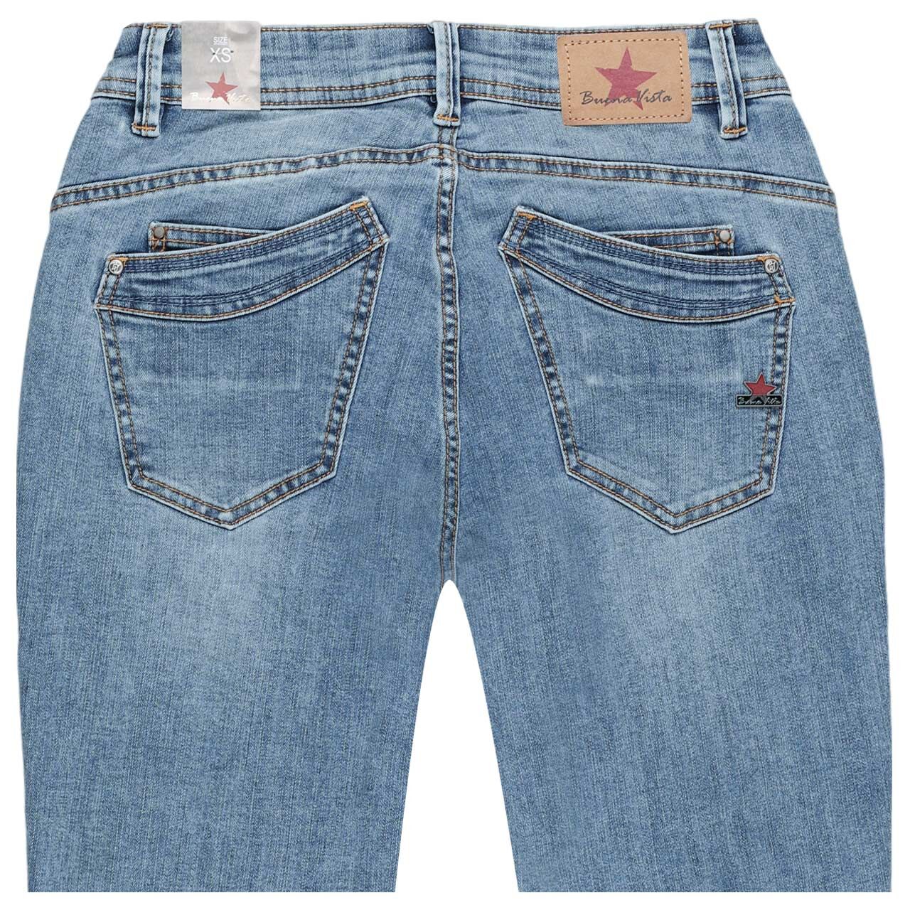 Damen Ankle Jeans Malibu-Zip High Cropped Stretch Denim von Buena Vista in Hellblau angewaschen, detaillierte Rückansicht