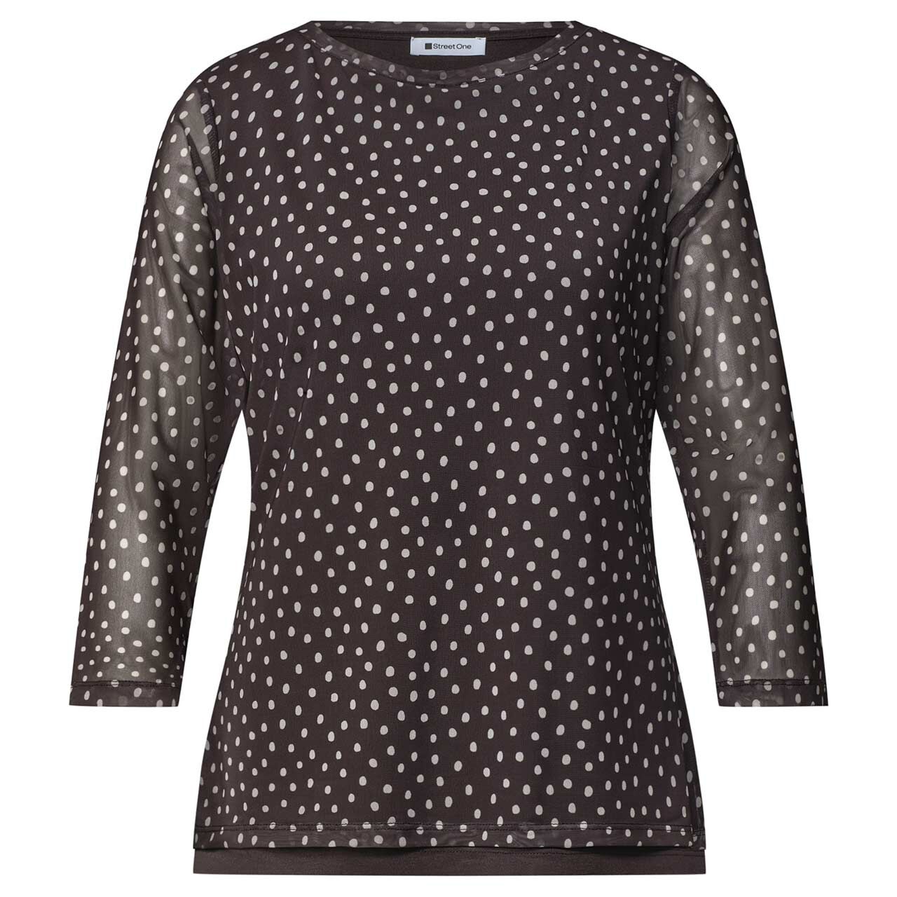 Street One Damen 3/4 Arm Shirt Printed Mesh black coffee