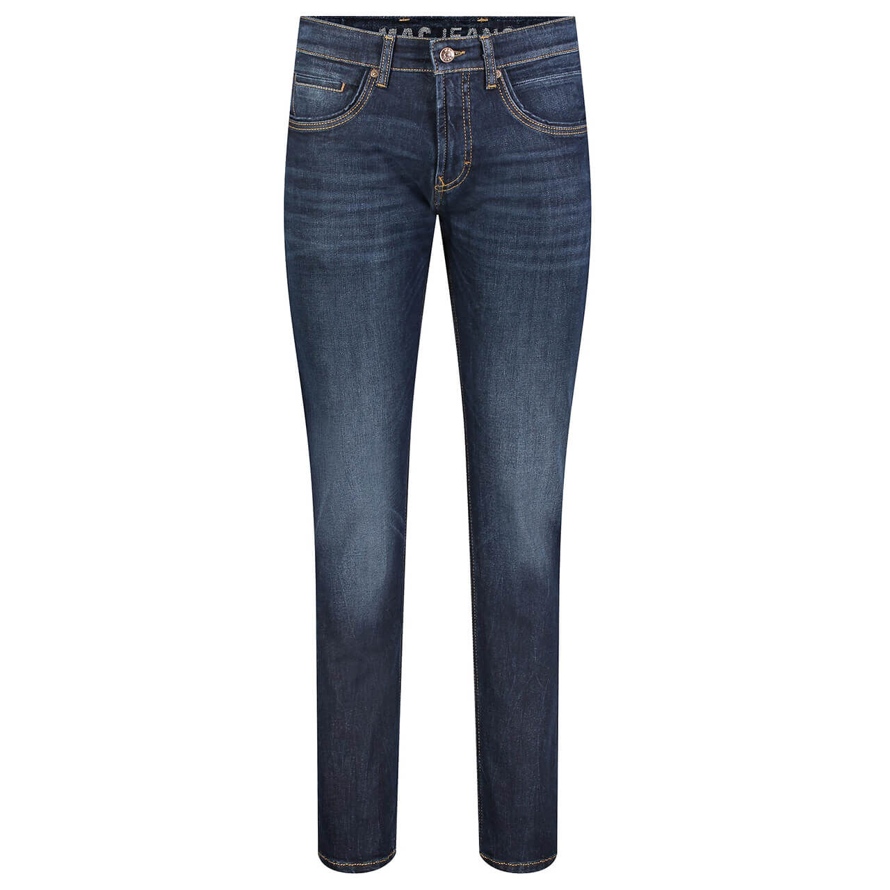 mac-arne-pipe-jeans-darkblue-H781-vorne Stretch Herrenjeans Arne Pipe Flexx von MAC in Dunkelblau verwaschen, Vorderansicht