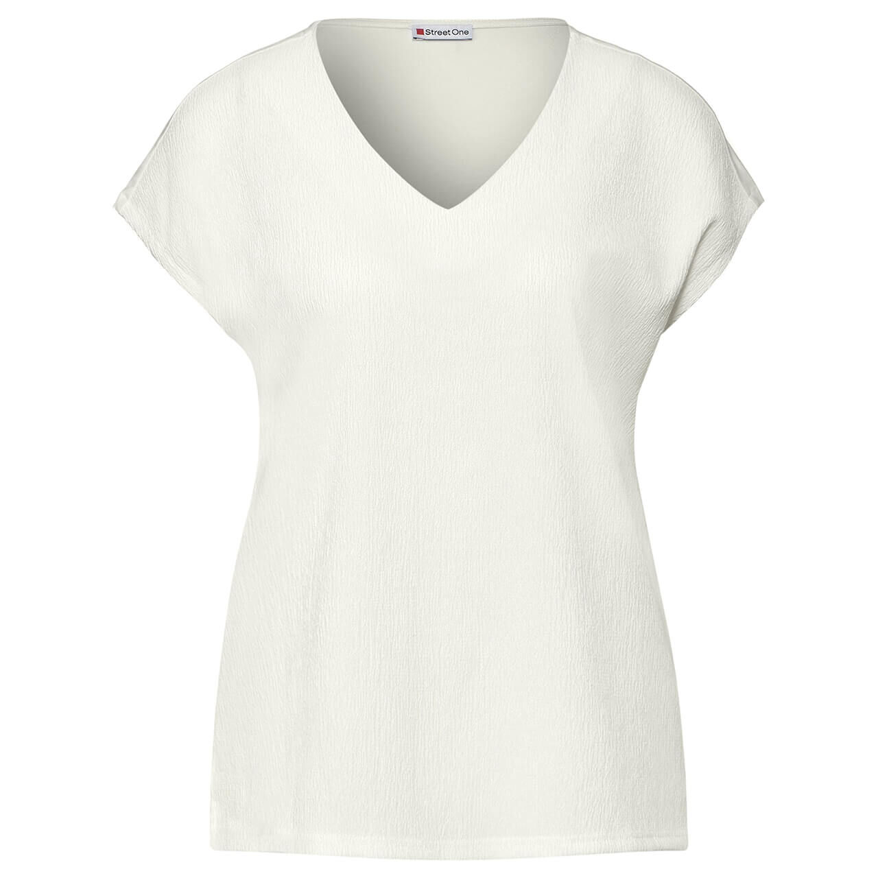 Street One Damen T-Shirt Structure Mix V-neck creme white