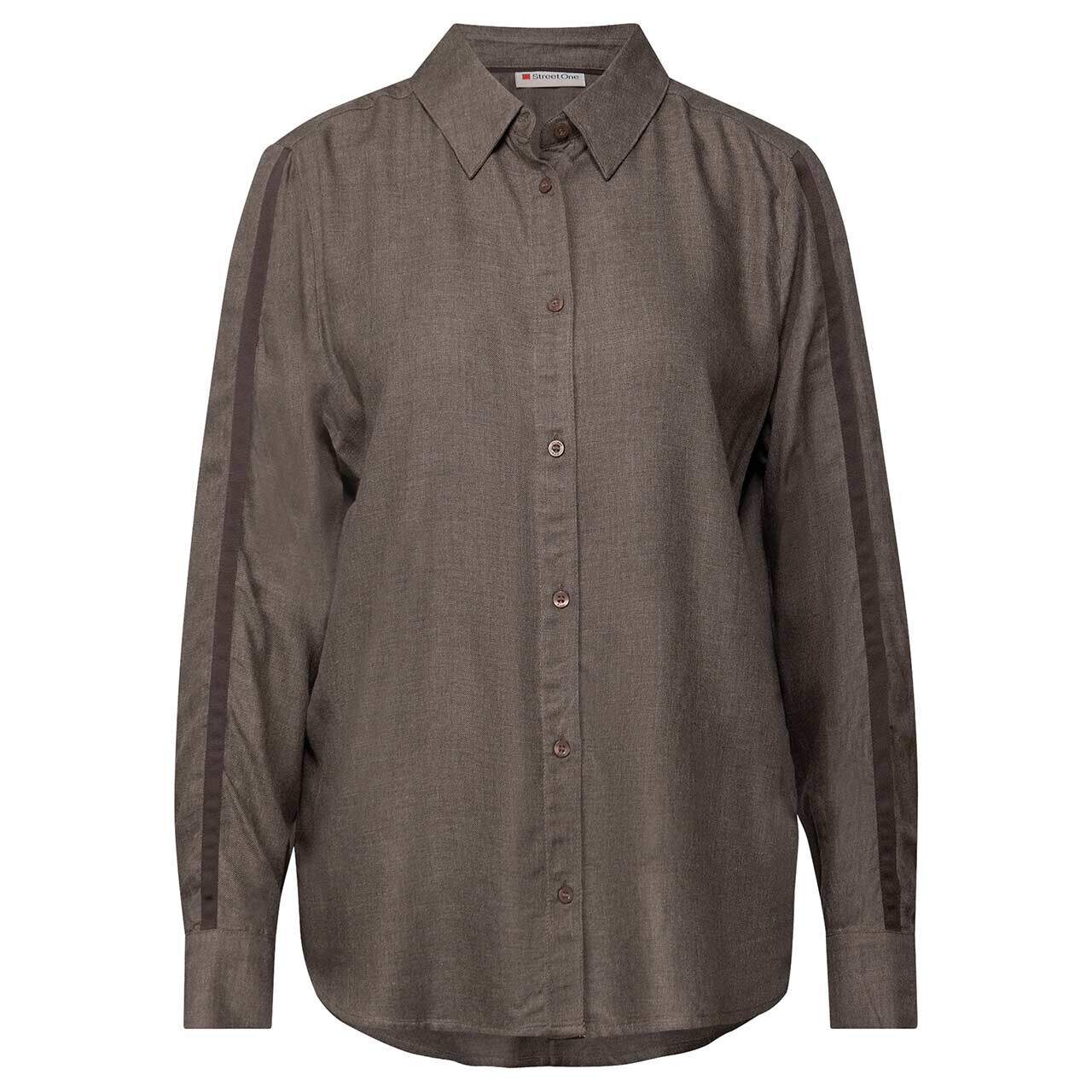Street One Damen Langarm Bluse Melange Shirtcollar dark nomad brown