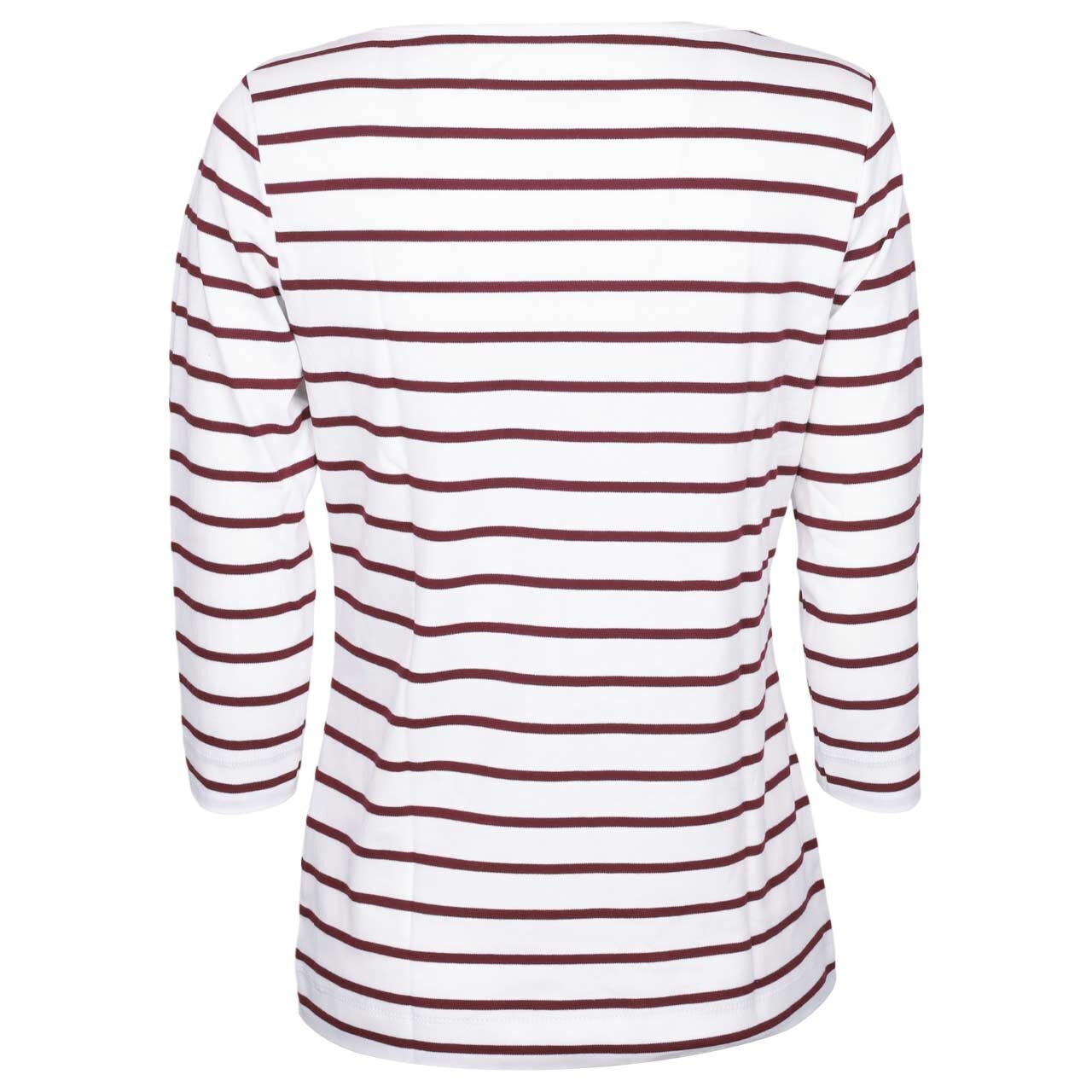 Damen 3/4 Arm Shirt von Munich Freedom in Cremeweiß-Weinrot gestreift, Rückansicht