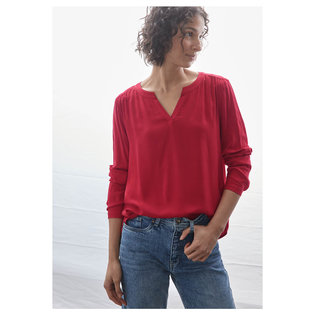 Street One Damen Langarm Bluse New Bamika intense red