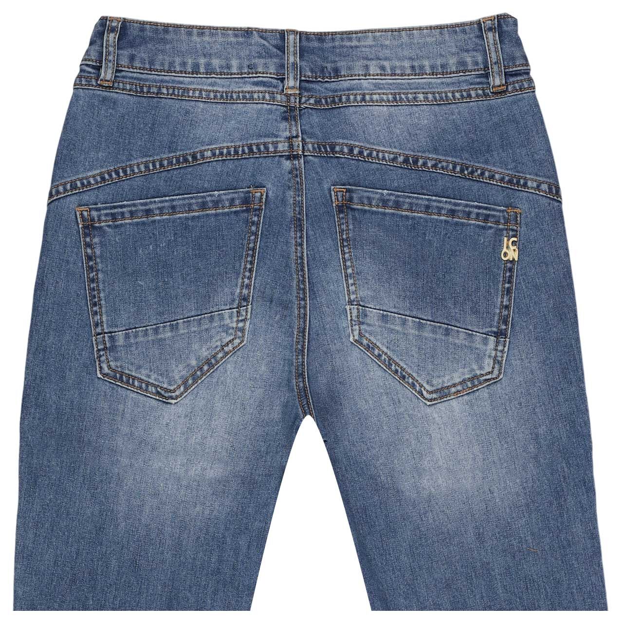 3/4 Damenjeans California Sunrise von Senoritas Icon in Blau angewaschen, detaillierte Rückansicht