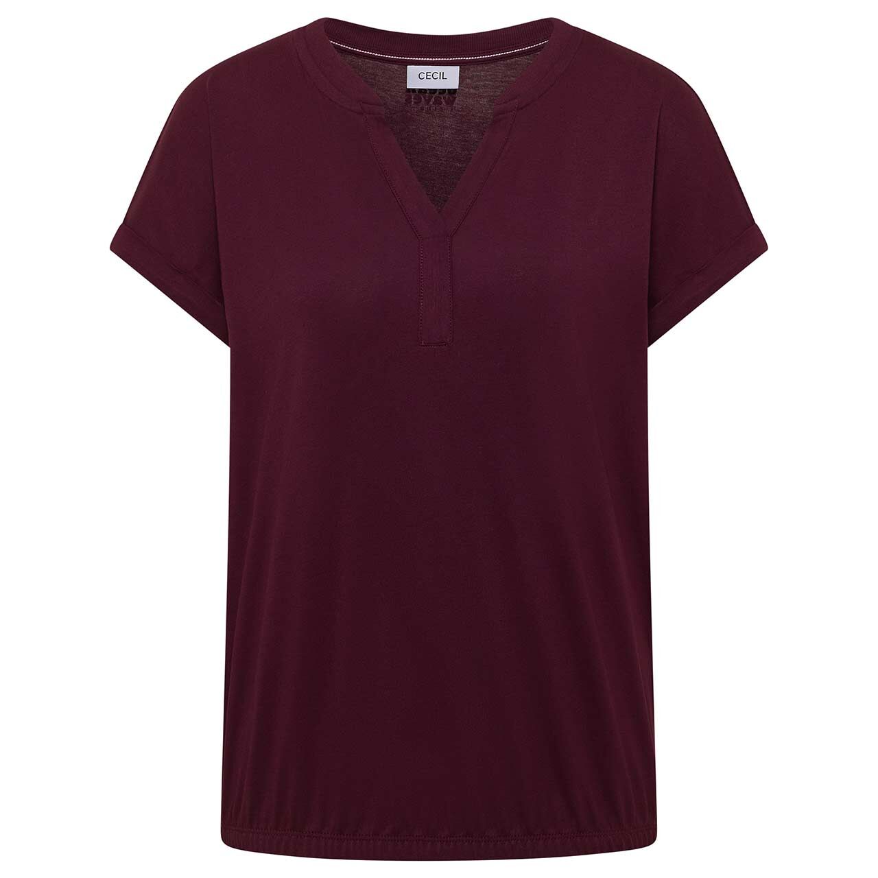 Cecil Damen T-Shirt Solid Rib Collar Tunic sweet grape red