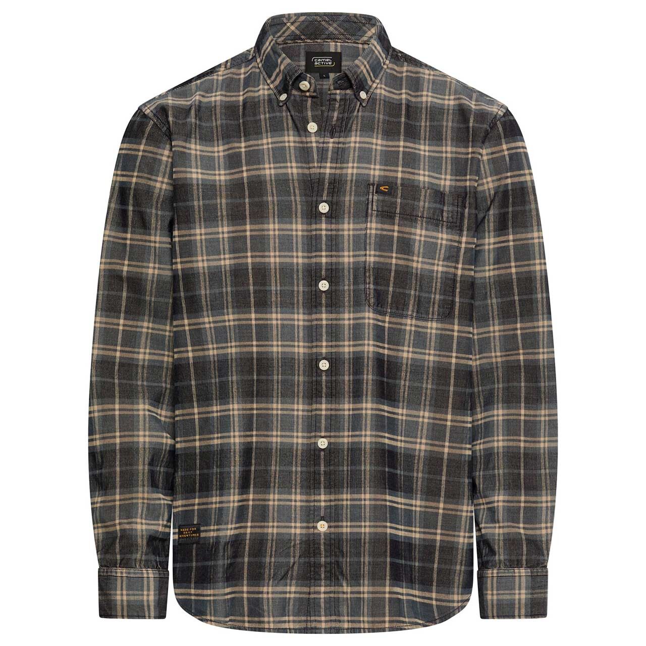 Camel active Herren Langarm Cord Hemd tinted blue checked