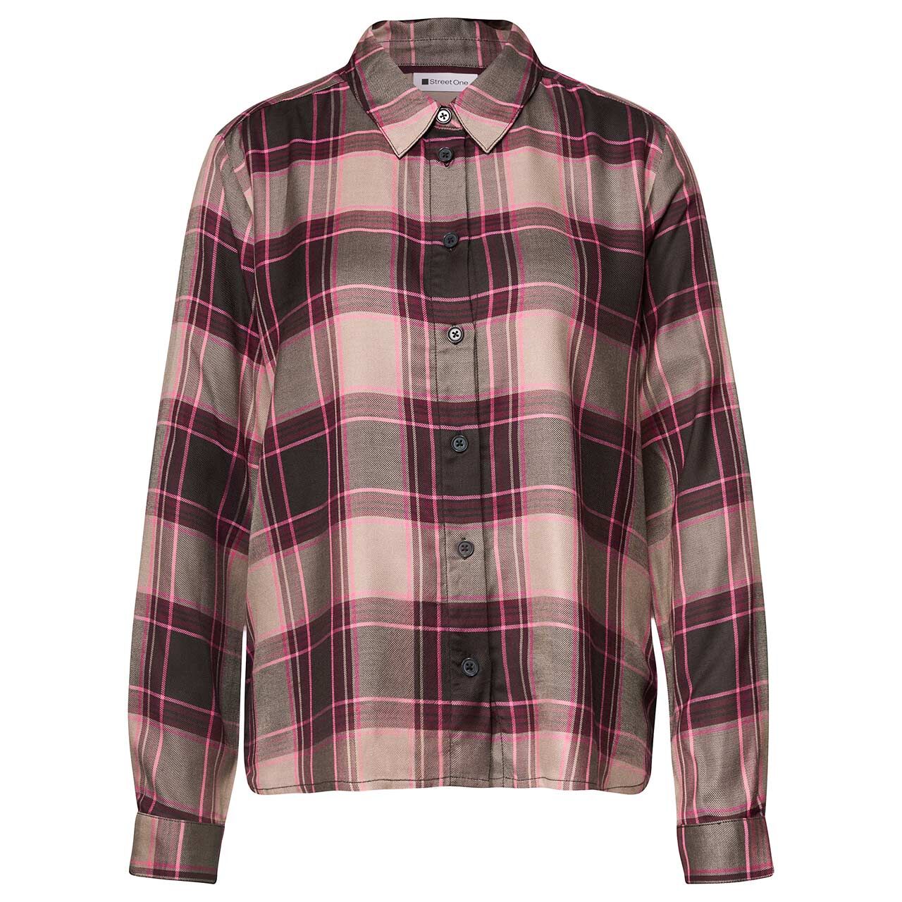 Street One Damen Langarm Bluse Multicolor Check sanded amber