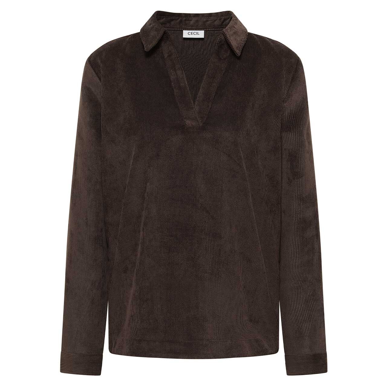 Cecil Damen Langarm Cord Bluse Corduroy Splitneck tartufo brown