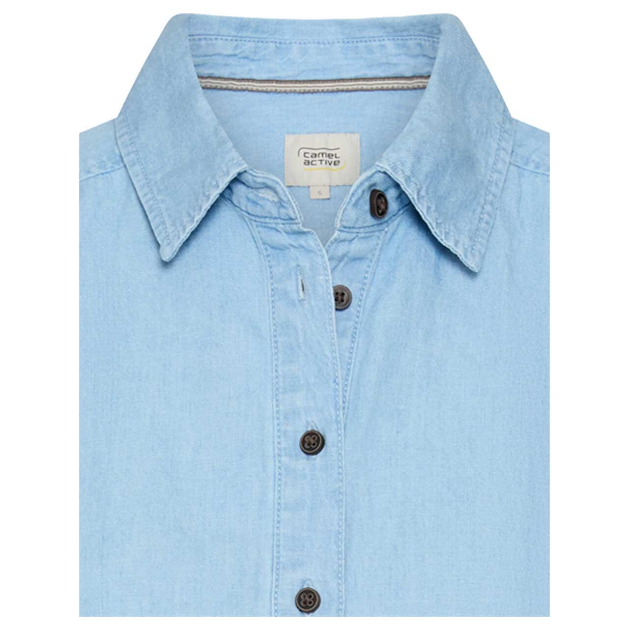 Damen Kurzarm Bluse von Camel active in Hellblau, detaillierte Vorderansicht