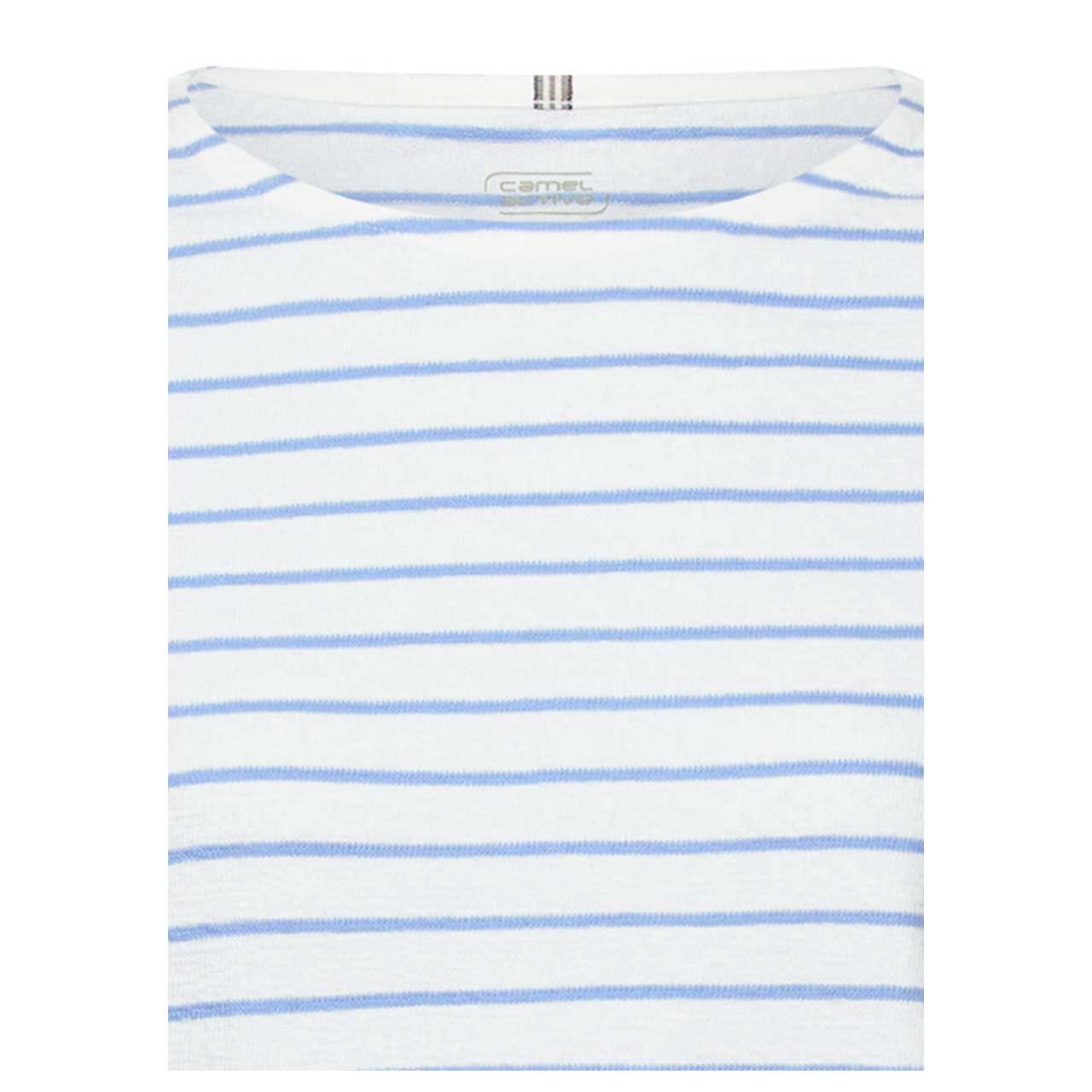 Damen Langarm Shirt von Camel active in Hellblau gestreift, detaillierte Vorderansicht