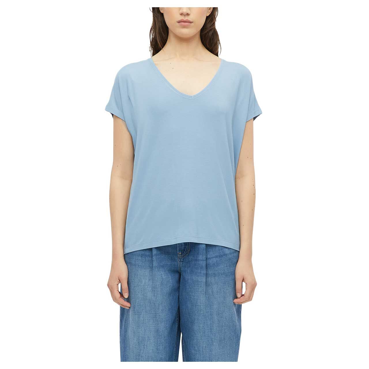 s. Oliver Damen T-Shirt in Hellblau, Vorderansicht am Model