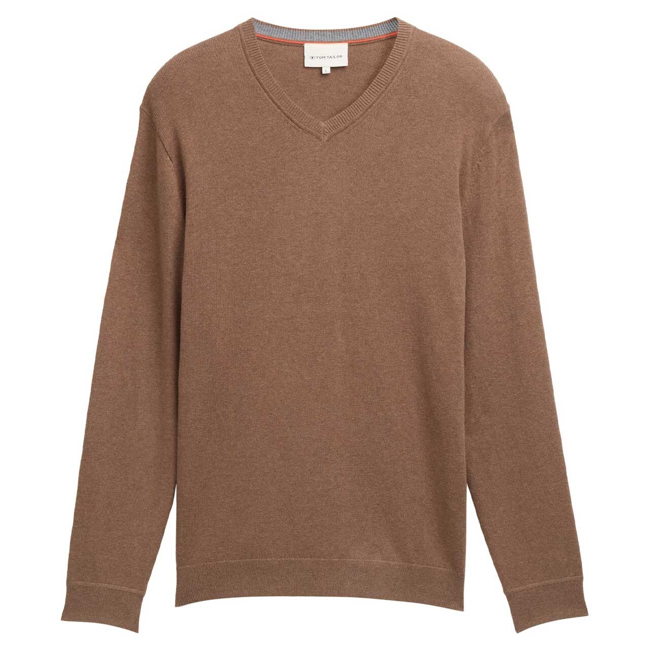 Tom Tailor Herren Pullover Cashmere V-Neck Knit dark taupe melange