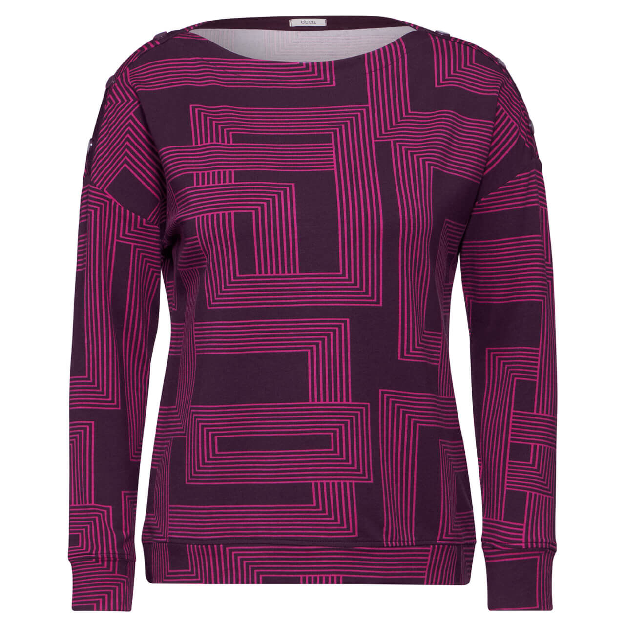 Cecil Damen Pullover Big Graphic Button beloved berry