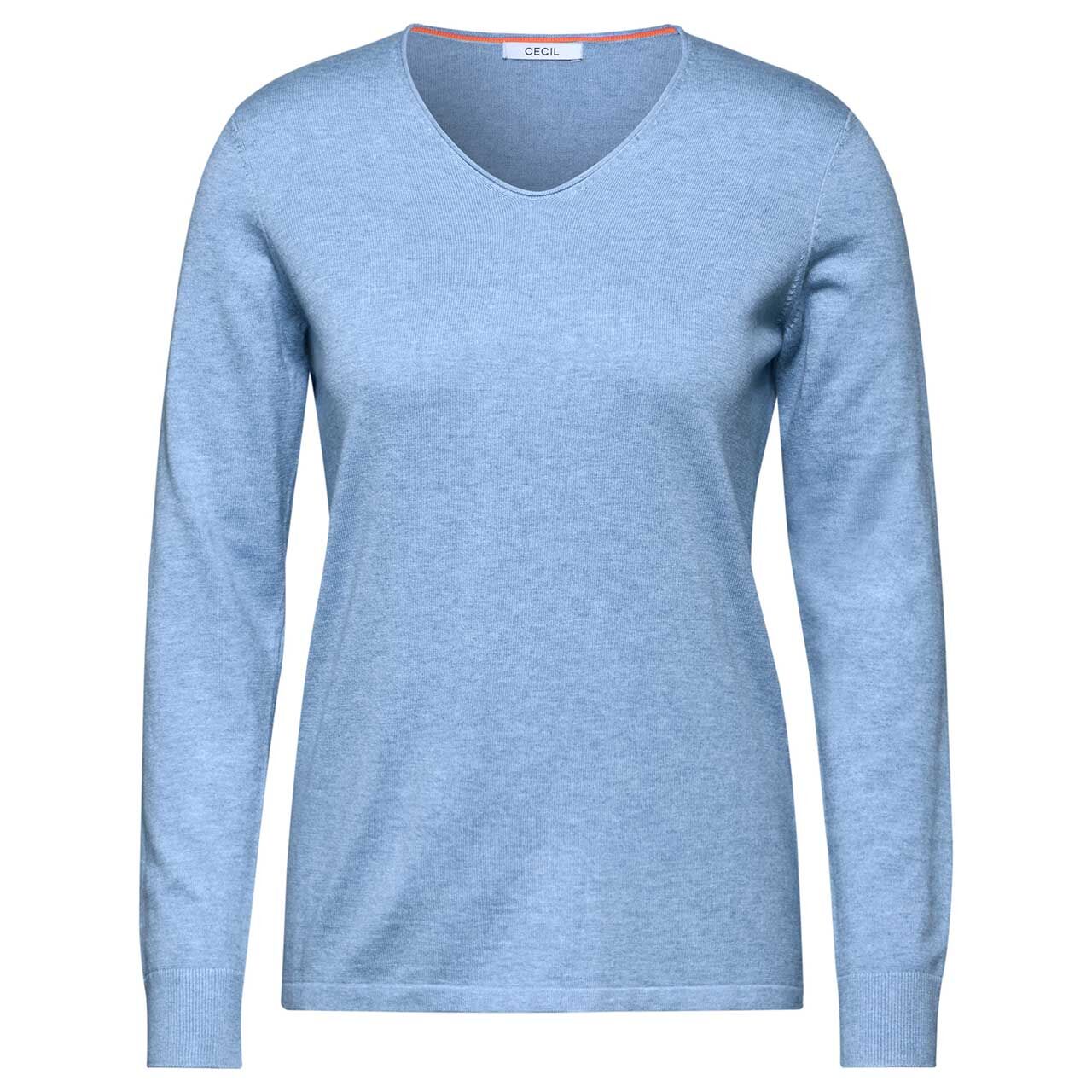 Cecil Damen Pullover Rounded V-neck light blue melange