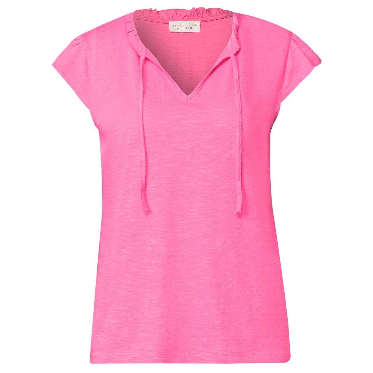 Street One Studio Damen T-Shirt Frill Neck simply pink melange