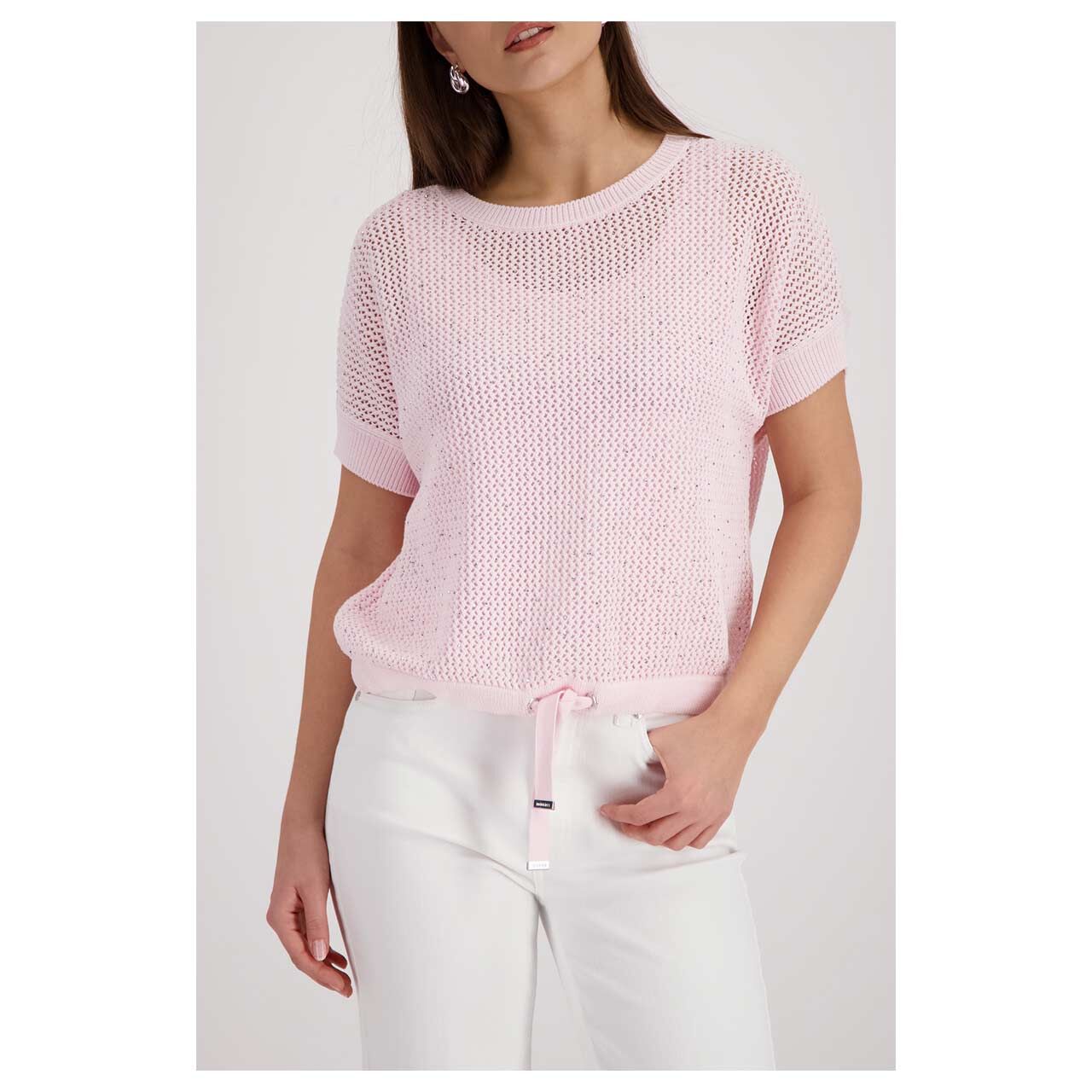 Damen Kurzarm Pullover von Monari in Rosa, Vorderansicht am Model