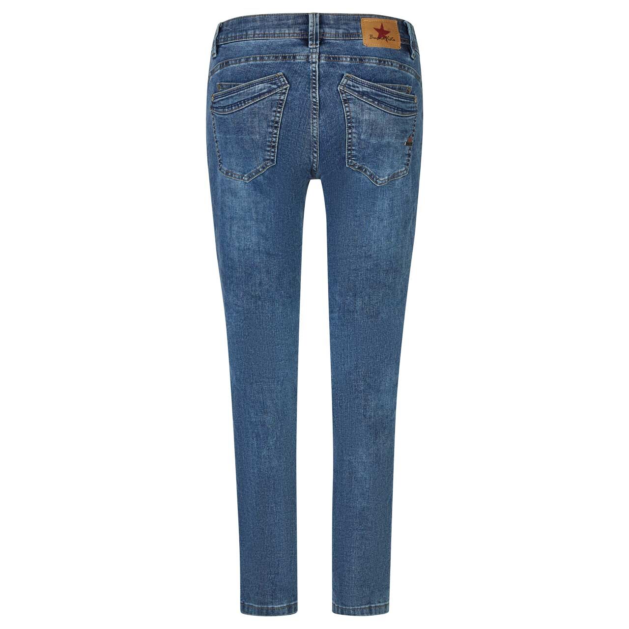 Damen Ankle Jeans Malibu Cropped Stretch Denim in Blau verwaschen, Rückansicht