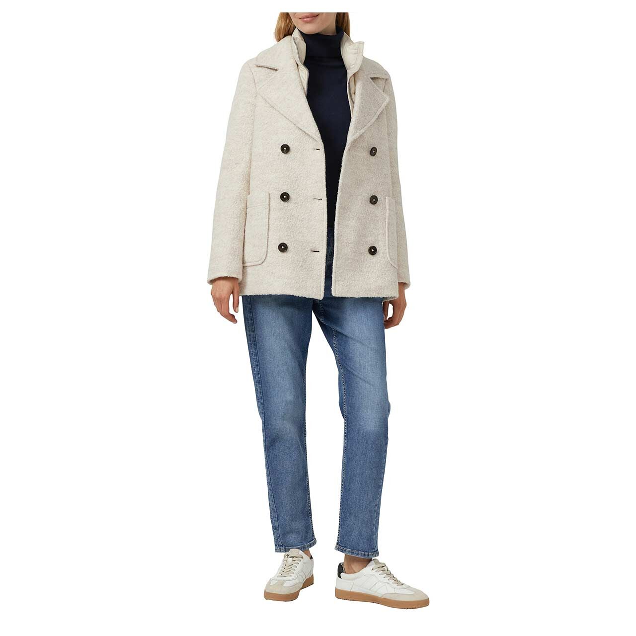 s.Oliver Damen Rollkragen Pullover in Dunkelblau, Ganzkörperansicht am Model