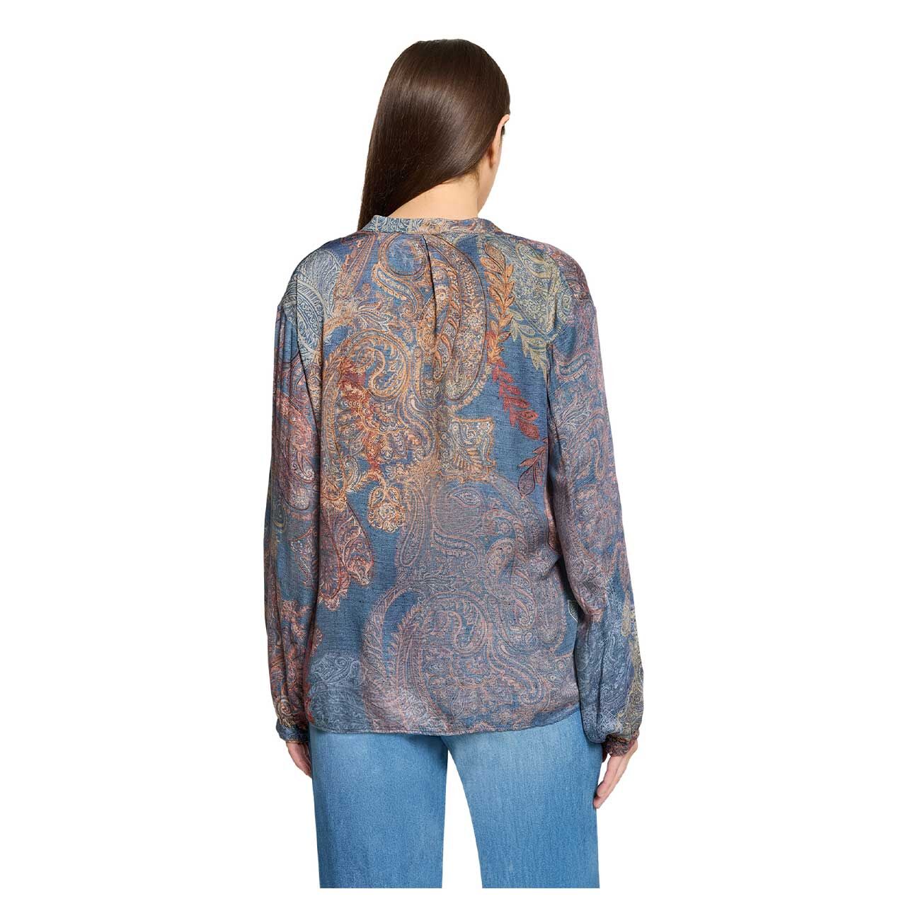 Damen Langarm Bluse von Betty Barclay in Blau mit Print, Rückansicht am Model