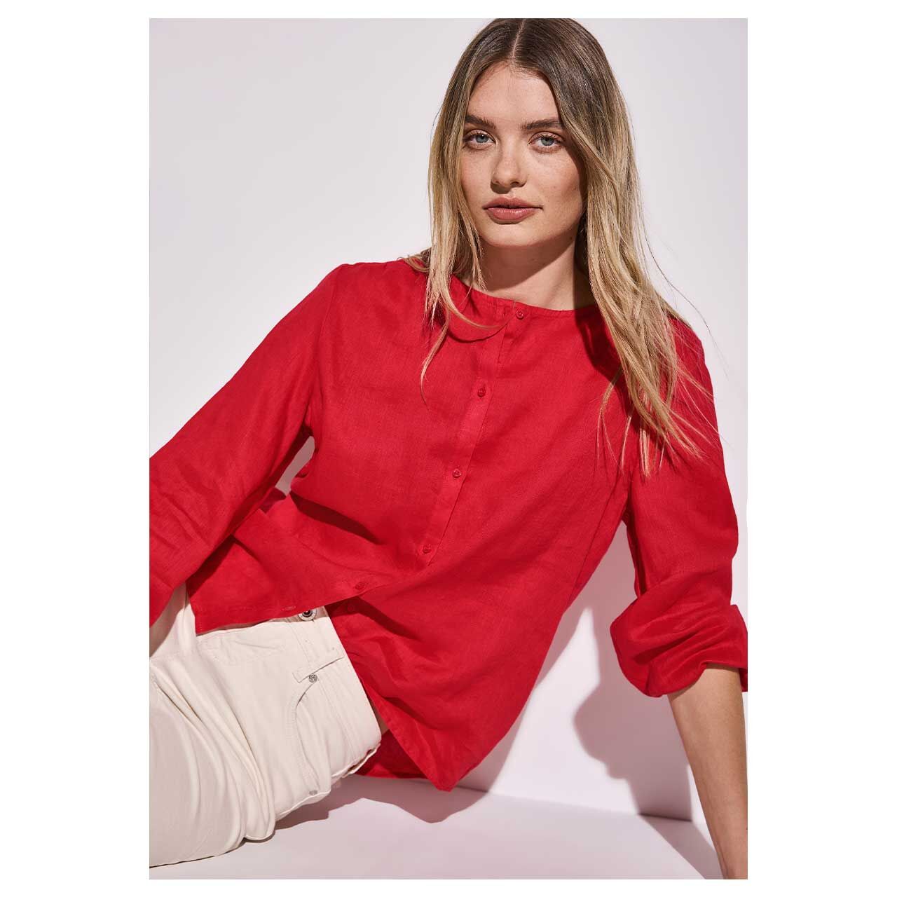 Street One Damen 3/4 Arm Bluse Buttoned Roundneck glory red