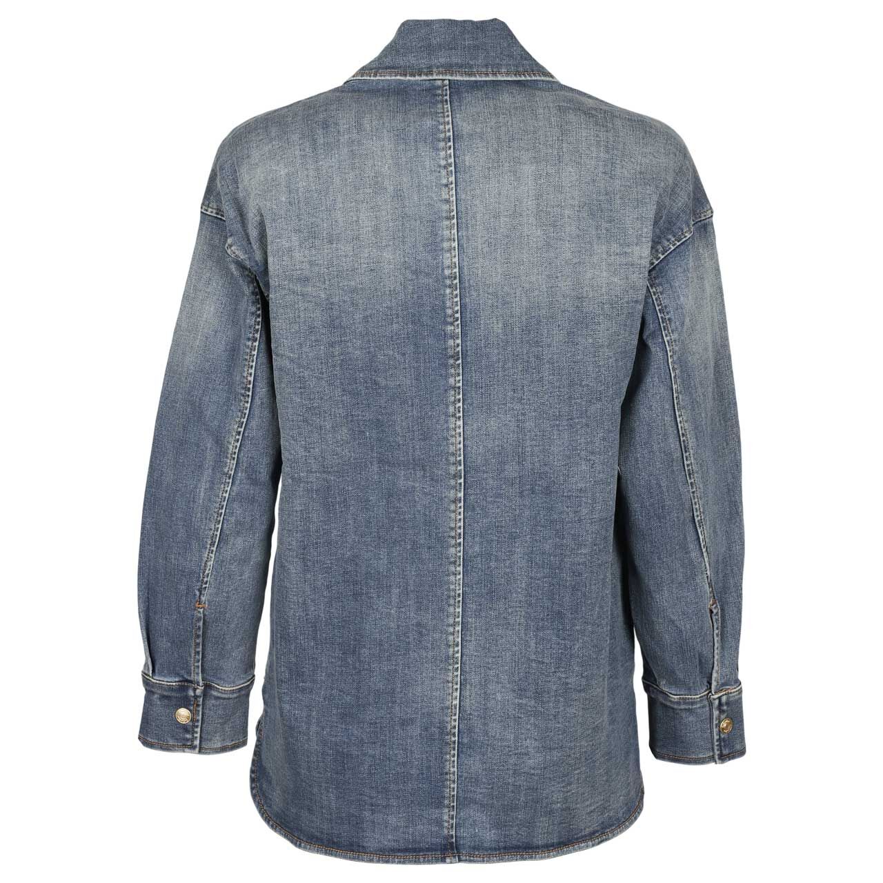 Damen Langarm Bluse von  Senoritas ICON in Blau angewaschen, Rückansicht